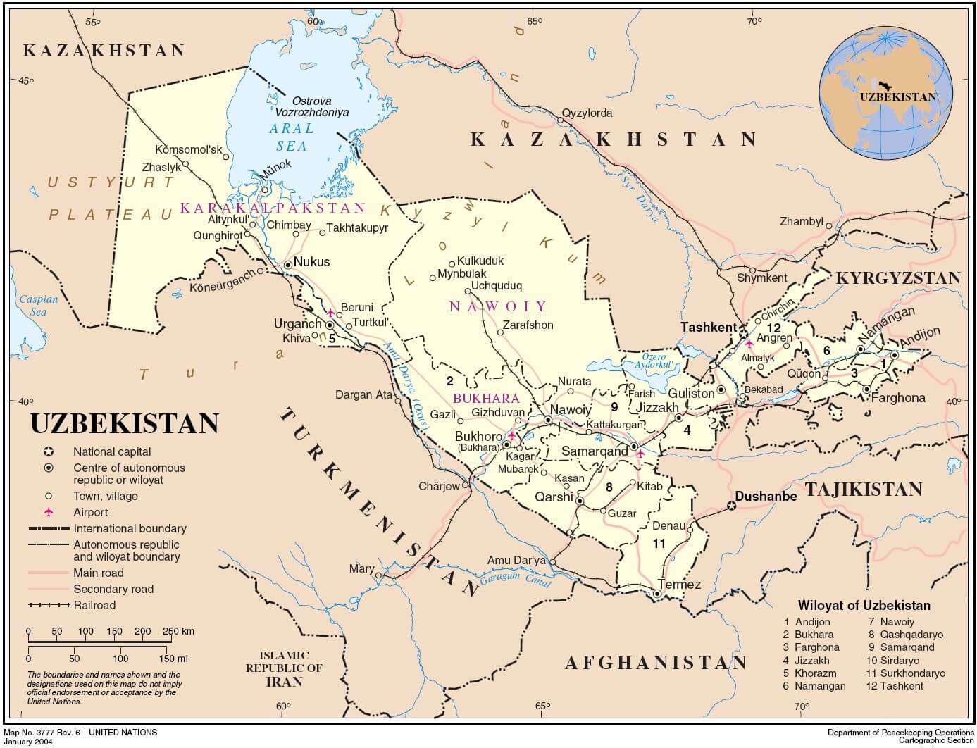 political map of uzbekistan